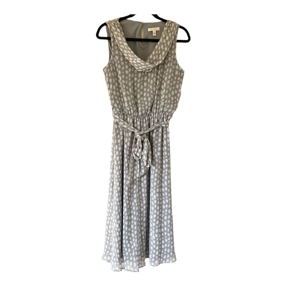 Prelude Sleeveless Gray White Drape Neck Midi Dress Size 6